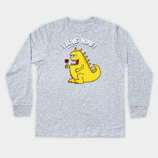 Monster Loves Wine! Kids Long Sleeve T-Shirt